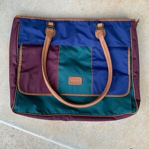 Vintage 1990s Y2K Land nylon & leather color block tote bag purple navy teal